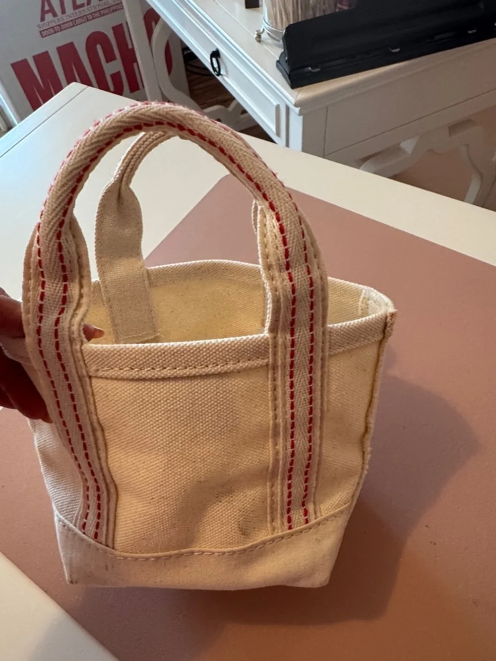 L.L. Bean Cream Canvas Tote with Red-Trim Handles - Picture 1 of 5